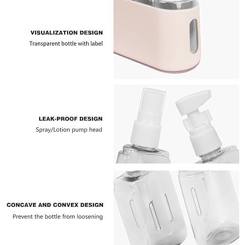 Miniatura 6 de Songaa Botellas de viaje a prueba de fugas, recipientes de viaje 2 en 1 para artículos de tocador, botellas de plástico recargables con tapa,