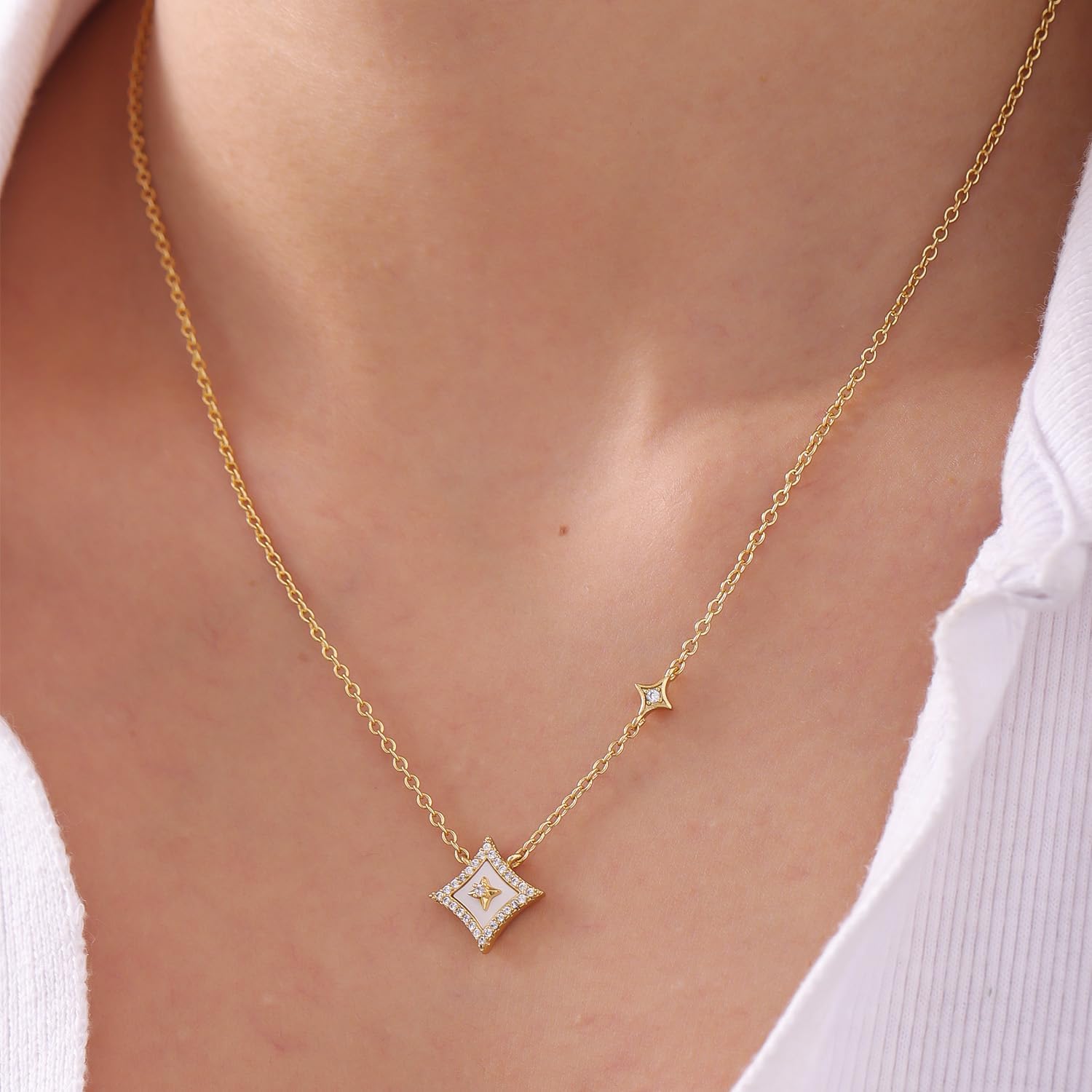 Shining Star Necklace | Shell Mother Of Pearl with Zircons | 18K Gold-Plated Copper Pendant Women's Lucky Necklace | Love Bravely - Image 2