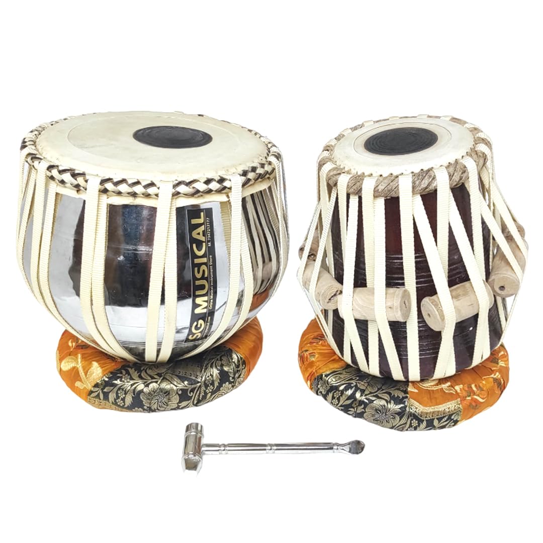 HS INTERNET Metal Chrome Bayan Sheesham Dayan Tabla Set Cover Ring Pad Hammer-image-24