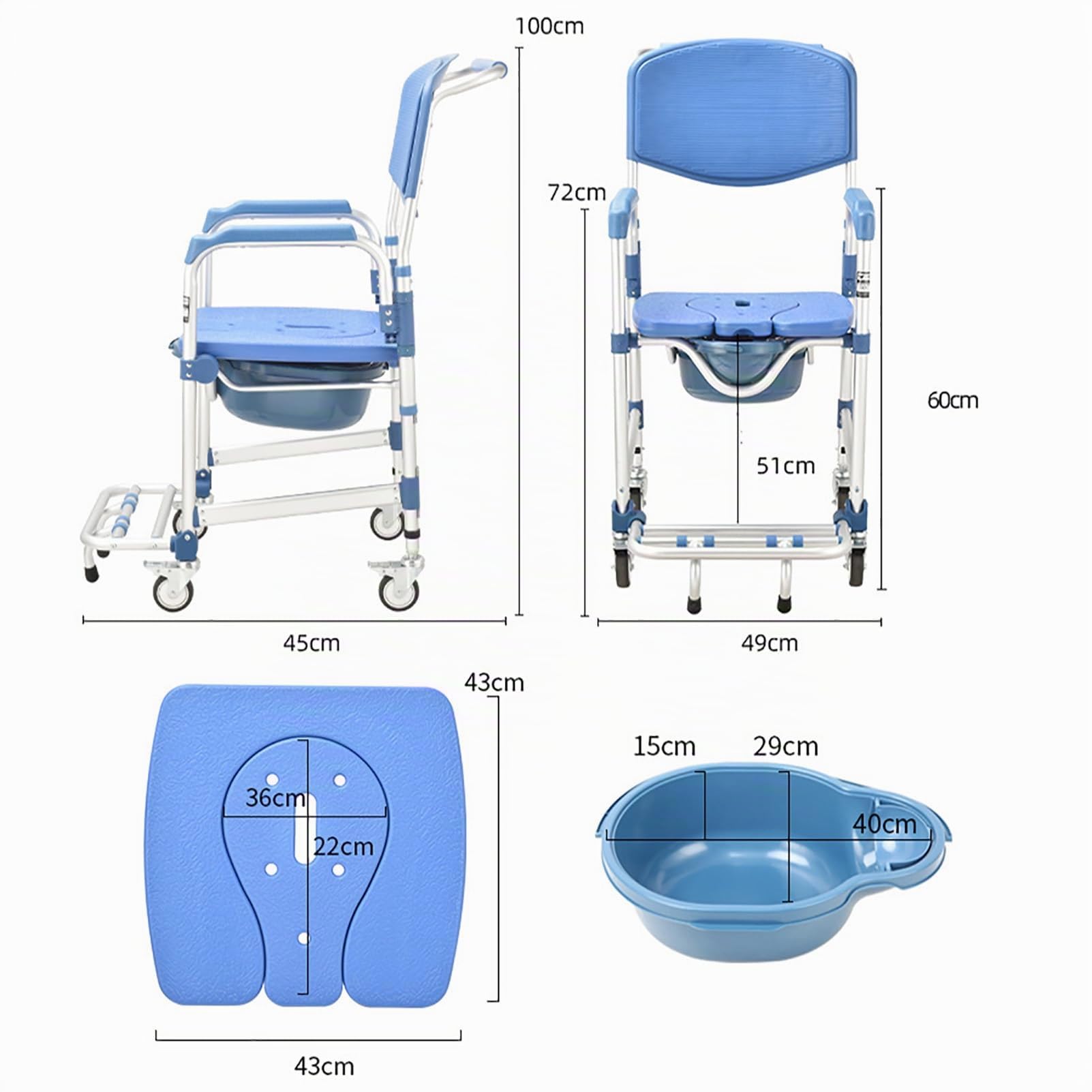 Silla Ducha WC con Ruedas, silla ducha mayores sillas de ducha para mayores ruedas silla de inodoro Taburete de Ducha para Personas Mayores Mujeres Embarazadas