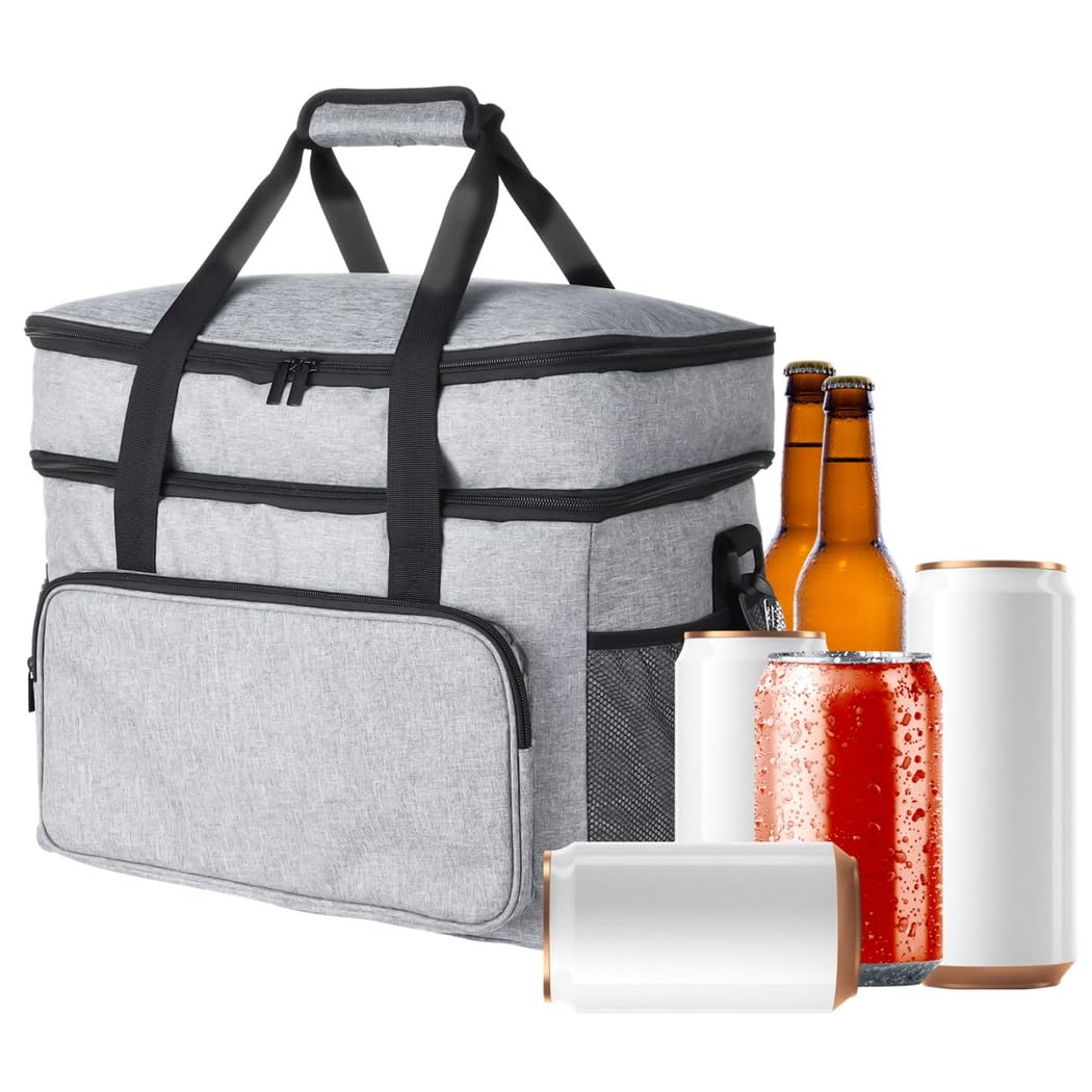 Kühltasche, faltbar und isoliert, auslaufsichere Lunchbag mit zwei Ebenen, wasserabweisend und robust, große tragbare Kühltasche für Reise, Strand, Picknick und Camping unterwegs