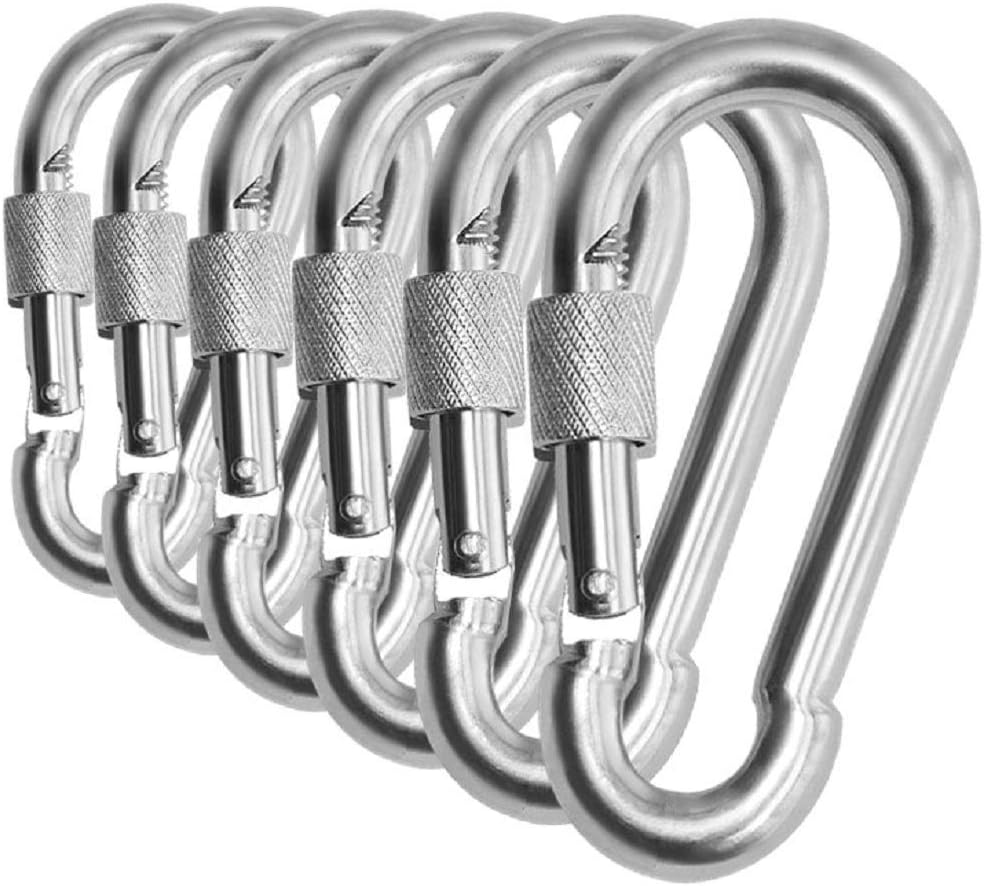 Mosquetón de bloqueo de tornillo de pulgar de acero inoxidable resistente, ganchos de enlace de clip a presión. Carga de 200 a 400 libras. 6