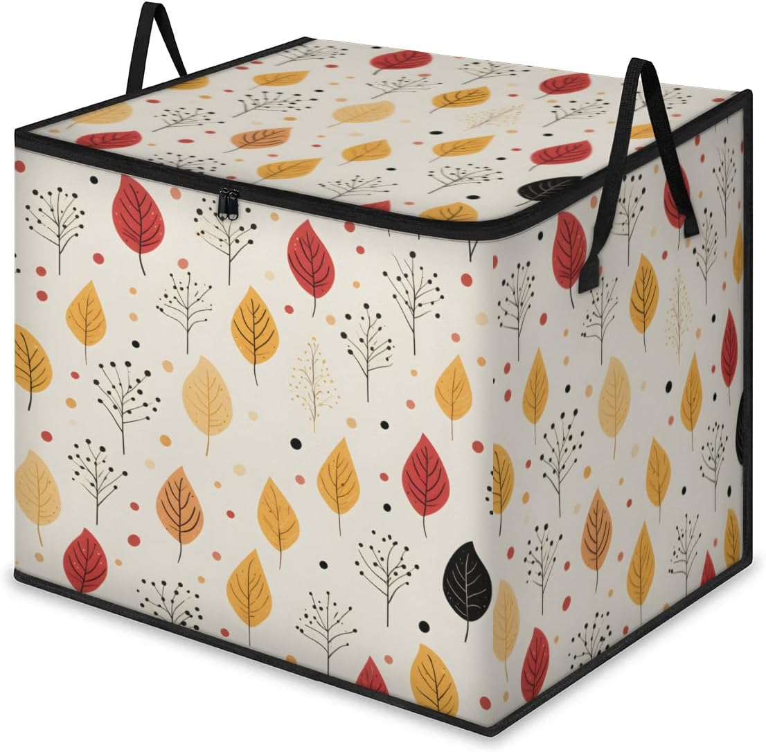 Honeybaby 214L Extra Large Comforter Storage Bag Falling Leaves Fall Storage Totes with Lids Waterproof Closet Organizer Folding Blanket Storage Bags for Clothes Bedding Pillows