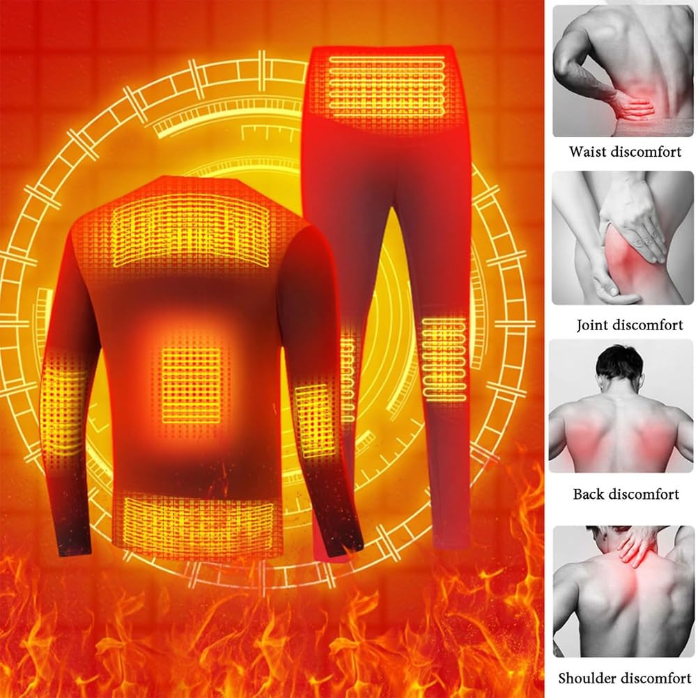 Conjunto de Ropa Interior Térmico para Mujer, Ropa Termica Mujer con Carga USB y 8 Zonas Calefactoras, Conjunto Termico Mujer para Ciclismo, Esquí, Running, Gimnasio y Deporte,Rojo,M