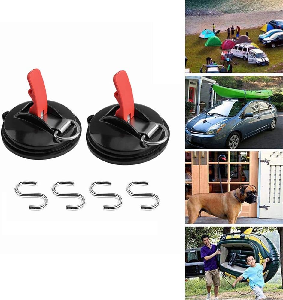 2pcs Heavy Duty Suction Cup Anchor with Securing Hook Multifunctional Car Tensioner for Tie Down Luggage Tarps Tents, Camping Car Van Truck Boat