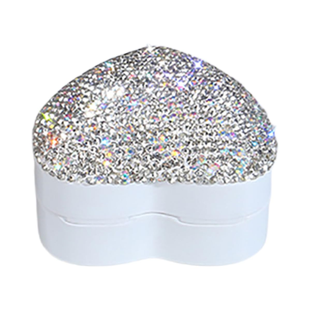 TOPBATHY 4 Pezzi Cofanetto Gioielli a Cuore con Strass, Argento, per Anelli | Plastica Floccata, Inserto Rimovibile, Illuminazione Automatica, per Nozze e Anniversario, Decorazione Romantica