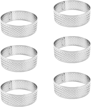 Stainless Steel Perforated Tart Ring, 2.36 inch Heat-Resistant Cake Mold Ring, 6CM Nonstick Pastry Dessert Utensil, Circle Baking Tool for French Fruit Tarte, Round 2.36" 6cm 6Pcs