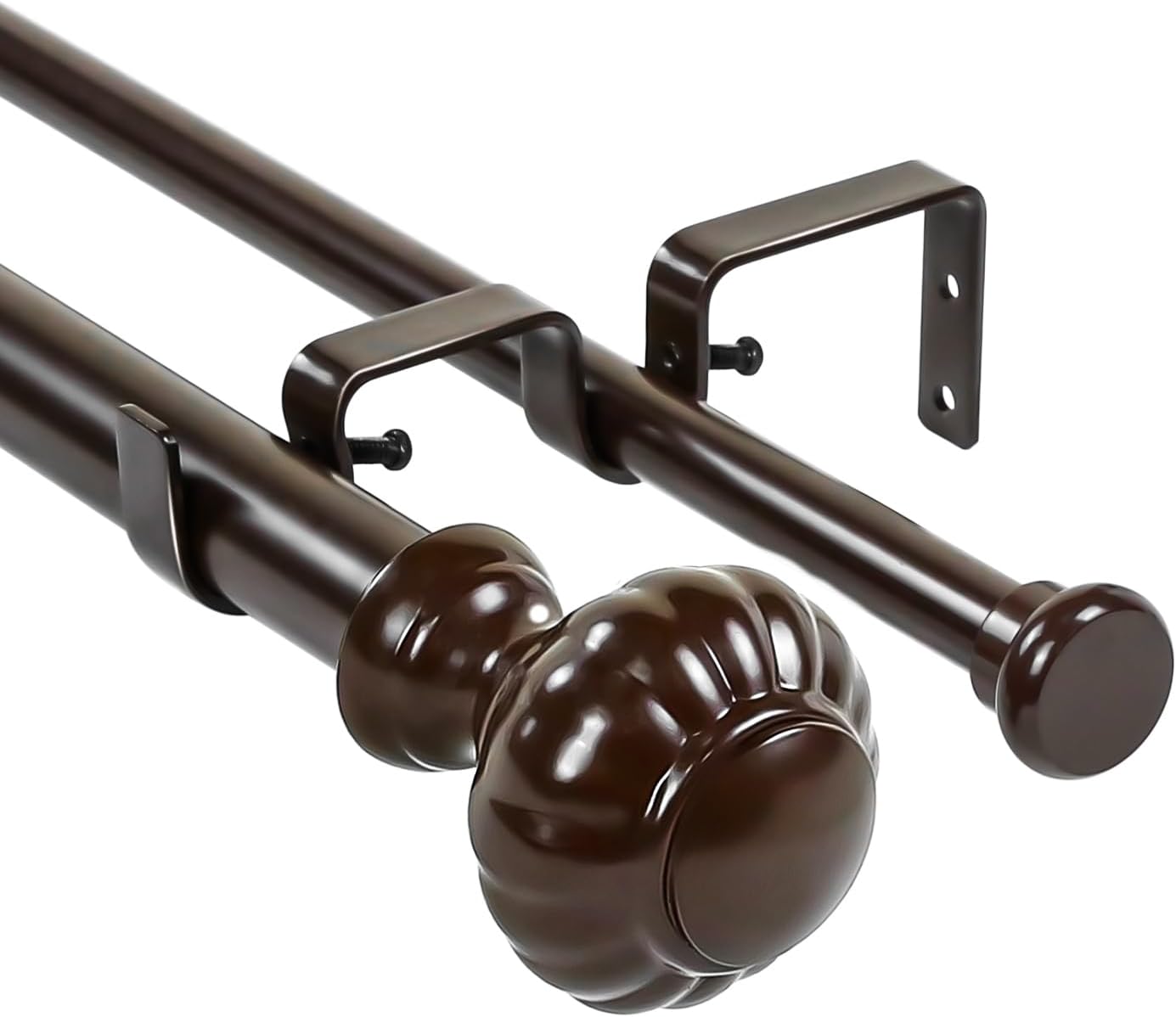 Urbanest Door Knob Flat Button 1" 5/8" Double Drapery Curtain Window Rod Set - 48" to 84", Antique Brass