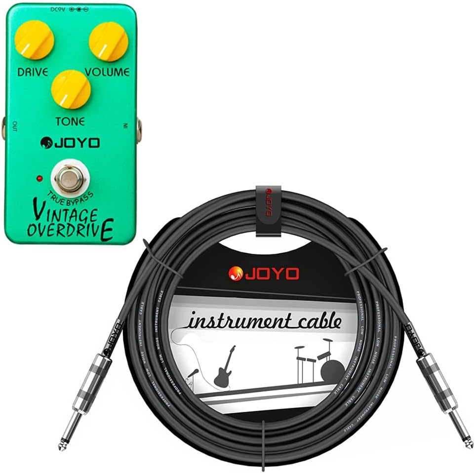 JOYO Vintage Overdrive Pedal JF-01 Bundle with Guitar Cable Instrument Cable 15 feet CM-04