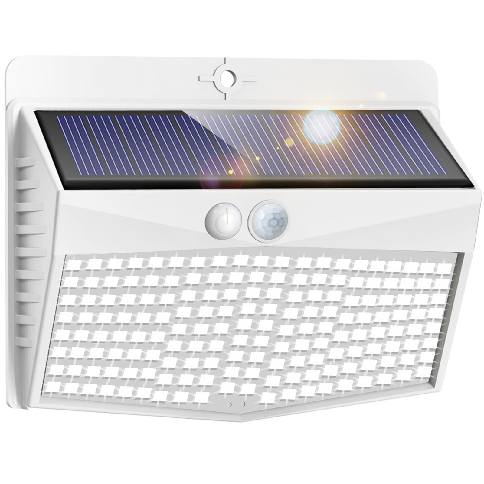 Peasur Solar Lights Outdoor Garden, Upgraded White Frame 168LED Solar Security Lights Motion Sensor, IP65 Waterproof Solar Powered Wall Lights with 3 Modes for Door, Fence, Garage