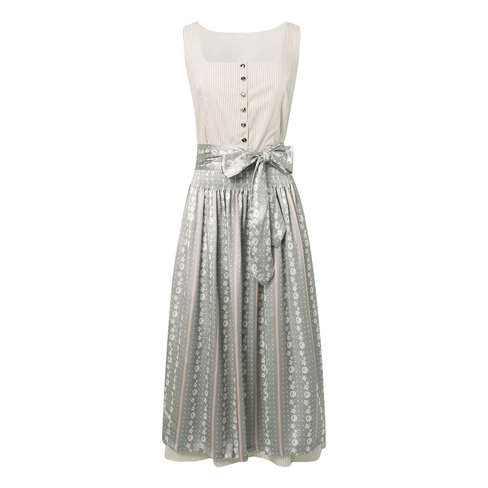 Dirndl Damen Midi Trachtenkleid - Trachtenkleid Trachtenrock Schlicht Outfit Trachtenmode Trachten Damen mit 2 Teilig Dirndl Schürze Oktoberfest Dresses Dirndlkleid