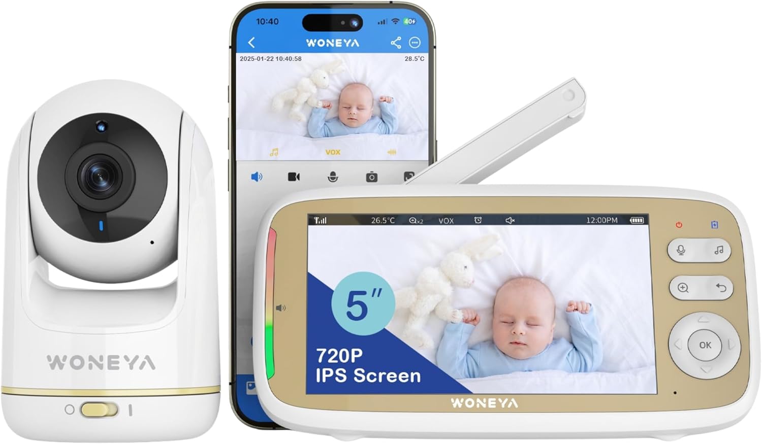Smart Baby Monitor, 5" HD IPS Screen, 1500ft Long Range, 48 Hours Battery, White Noises & Lullabies, 2K HD Camera, Customizable Safe Zones, Motion Detection, VOX, Free Secure Phone App