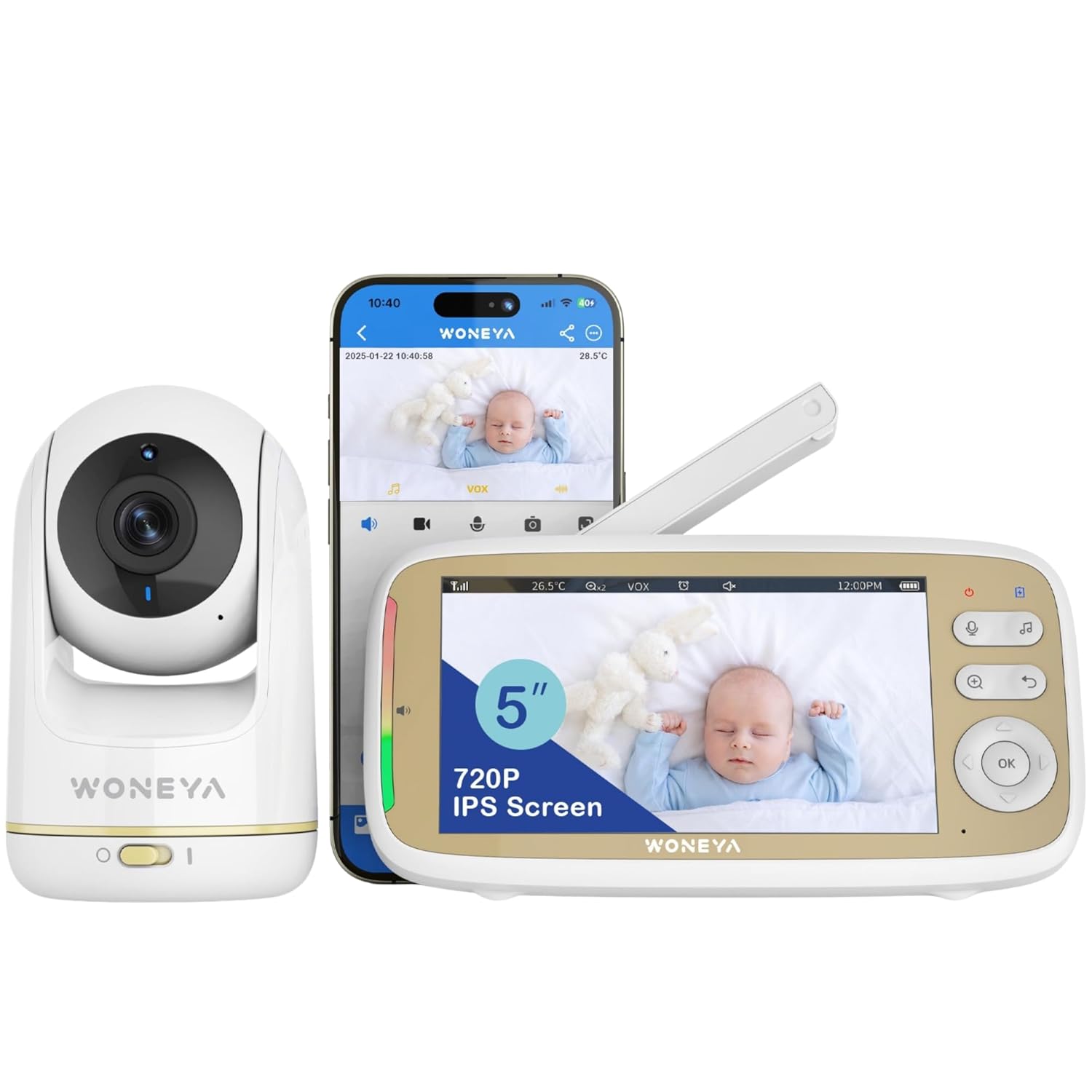 Smart Baby Monitor, 5″ HD IPS Screen, 1500ft Long Range, 48 Hours Battery, White Noises & Lullabies, 2K HD Camera, Customizable Safe Zones, Motion Detection, VOX, Free Secure Phone App