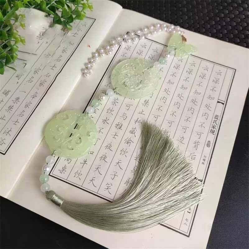 Chinese Jade Pendent Beads Tassel Traditional Hanfu Ban Step Waist Accessories Green Jade Pendent (Light Green)