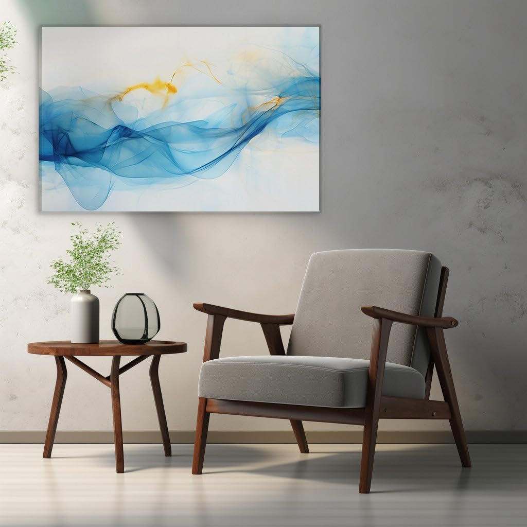 Canvas for Living room. Whispers of Elegance in Blue and Gold - An Abstract Digital Symphony, 27 x 18 inch Canvas Wall Art - Contemporary Masterpieces - Modern Home Decor - 69x46 cm (27x18 inch)