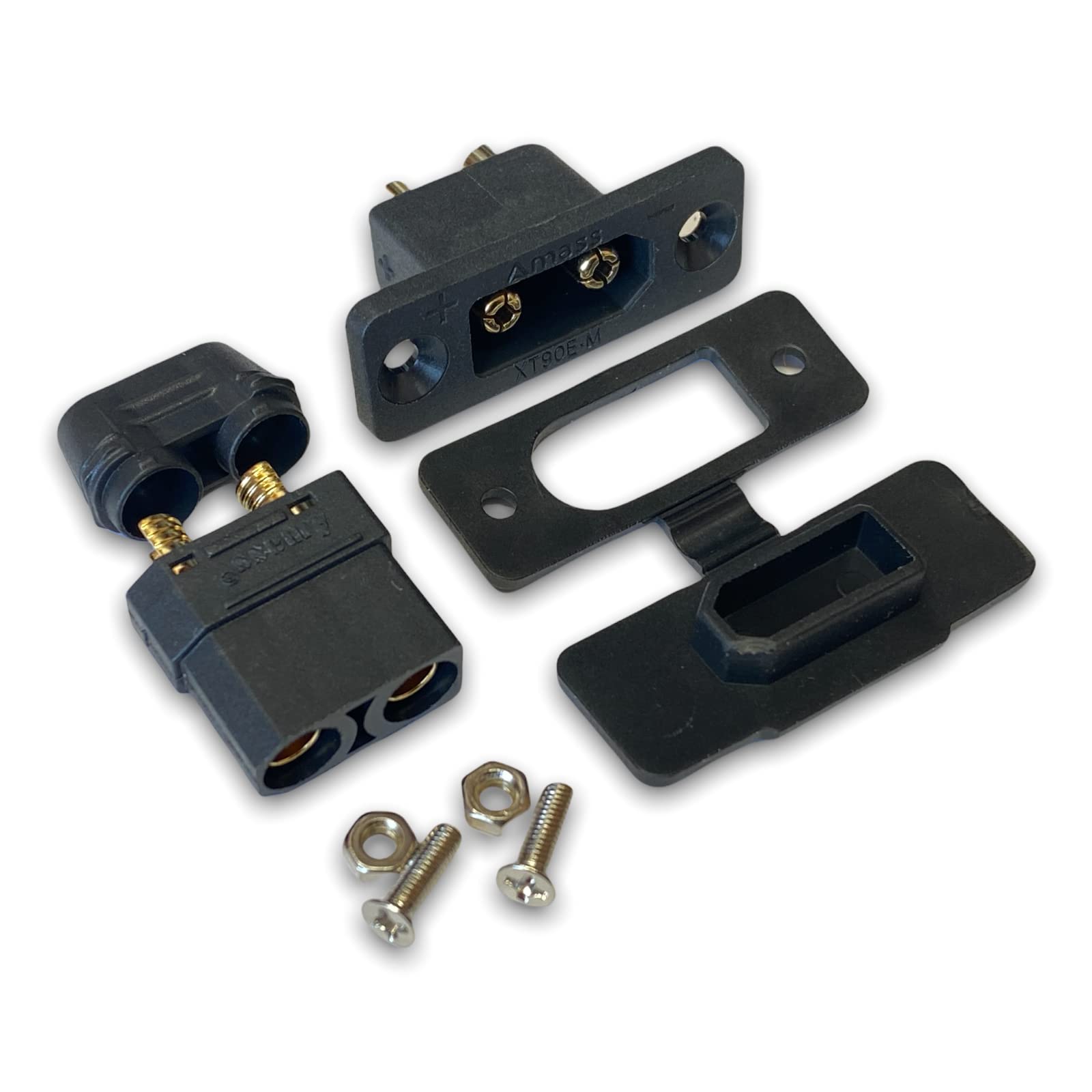 VUNIVERSUM Lot de 4 paires de connecteurs encastrables XT90E-M avec capuchon en caoutchouc + fiche femelle XT90H, vis pour batterie Lipo XT90, courant