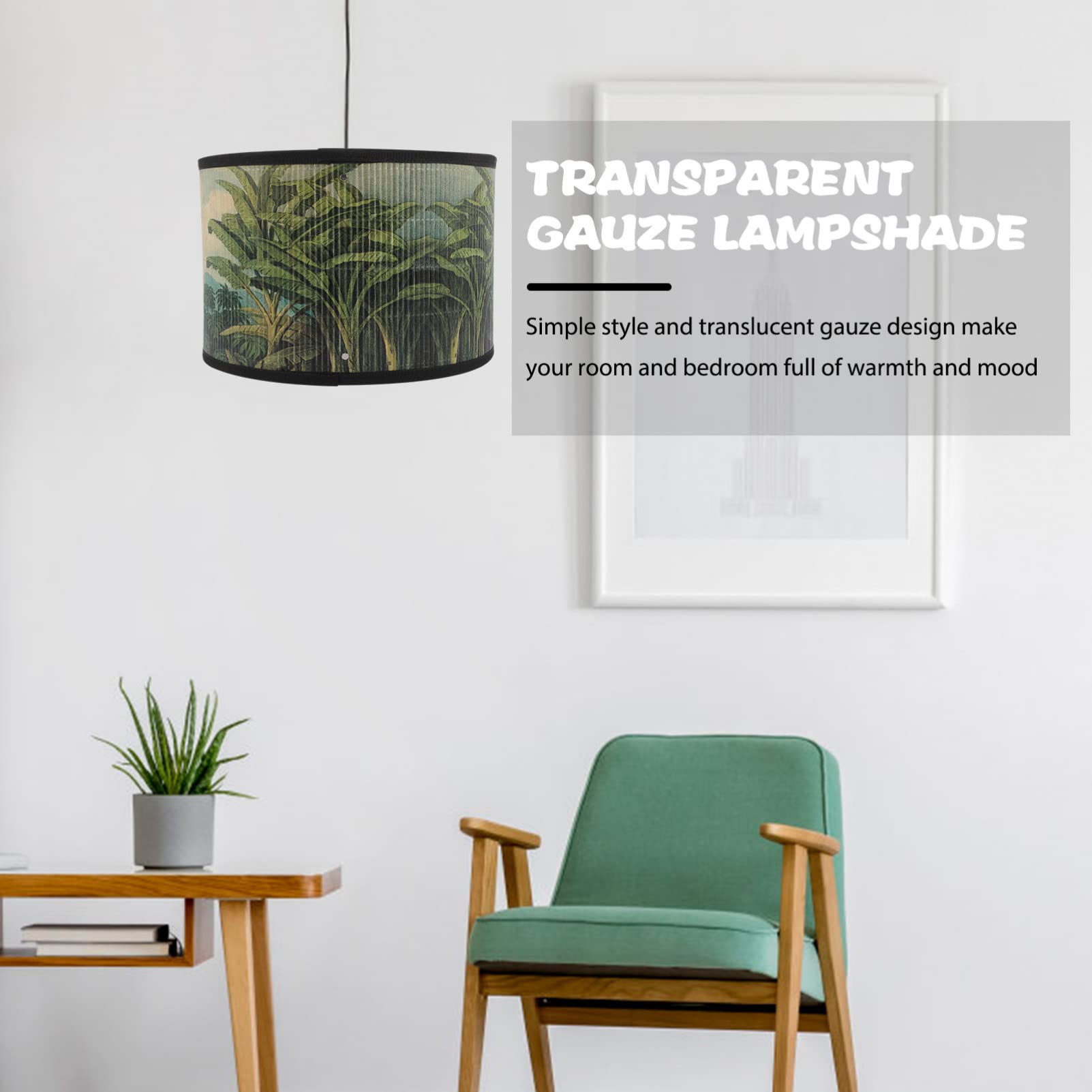 OSALADI Bamboo Lamp Shade 12 Inch Drum Pendant Light Cover with Retro Tree Pattern for Vintage Home Decor Ceiling or Table Lamps - Image 3