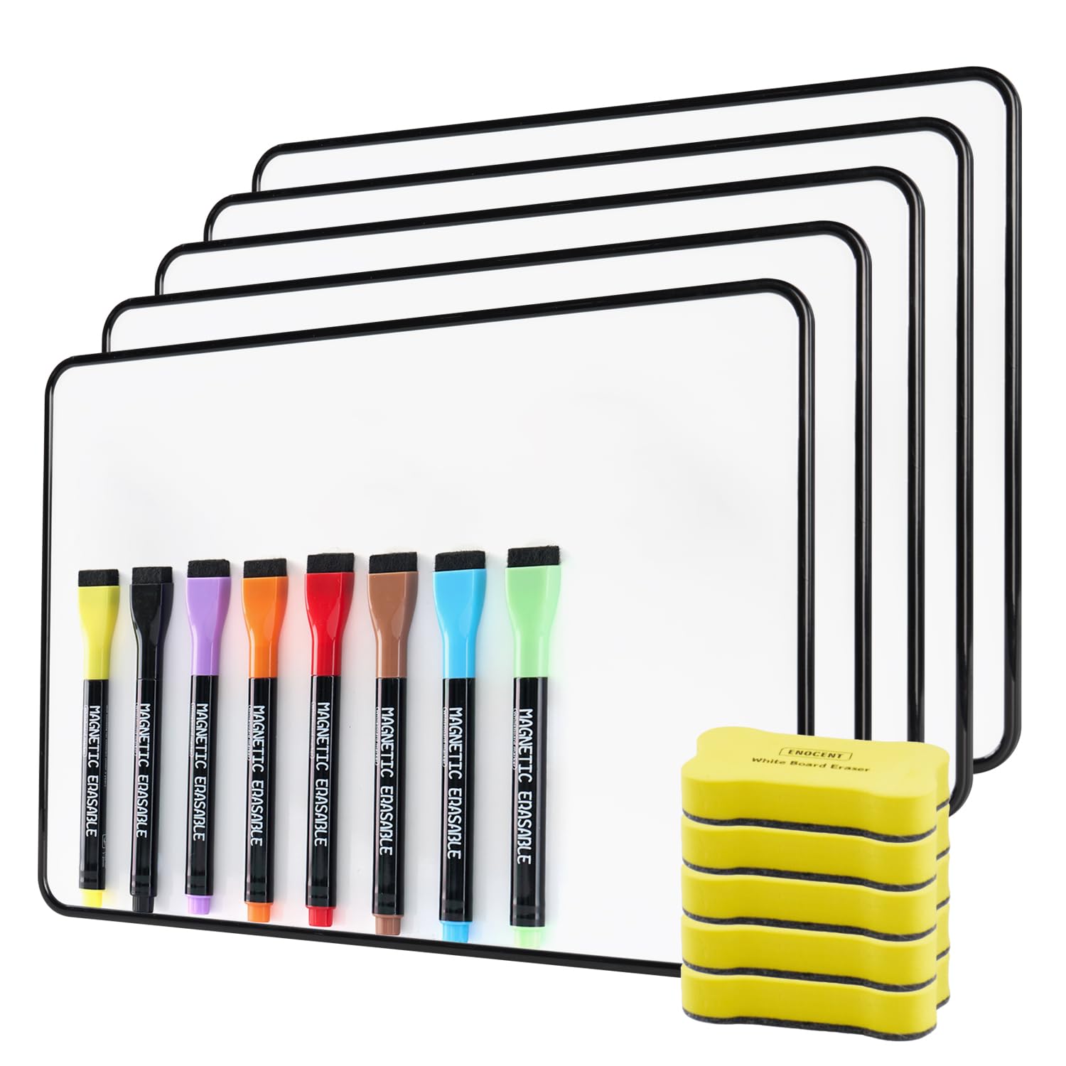 Small Whiteboard 5 Pack - A4 Whiteboard with White Board Pens and Erasers, Smooth Writing and Easy to Dry Wipe, Suitable for Kids, Students, Writing, Drawing, Home, Office, School, Classroom