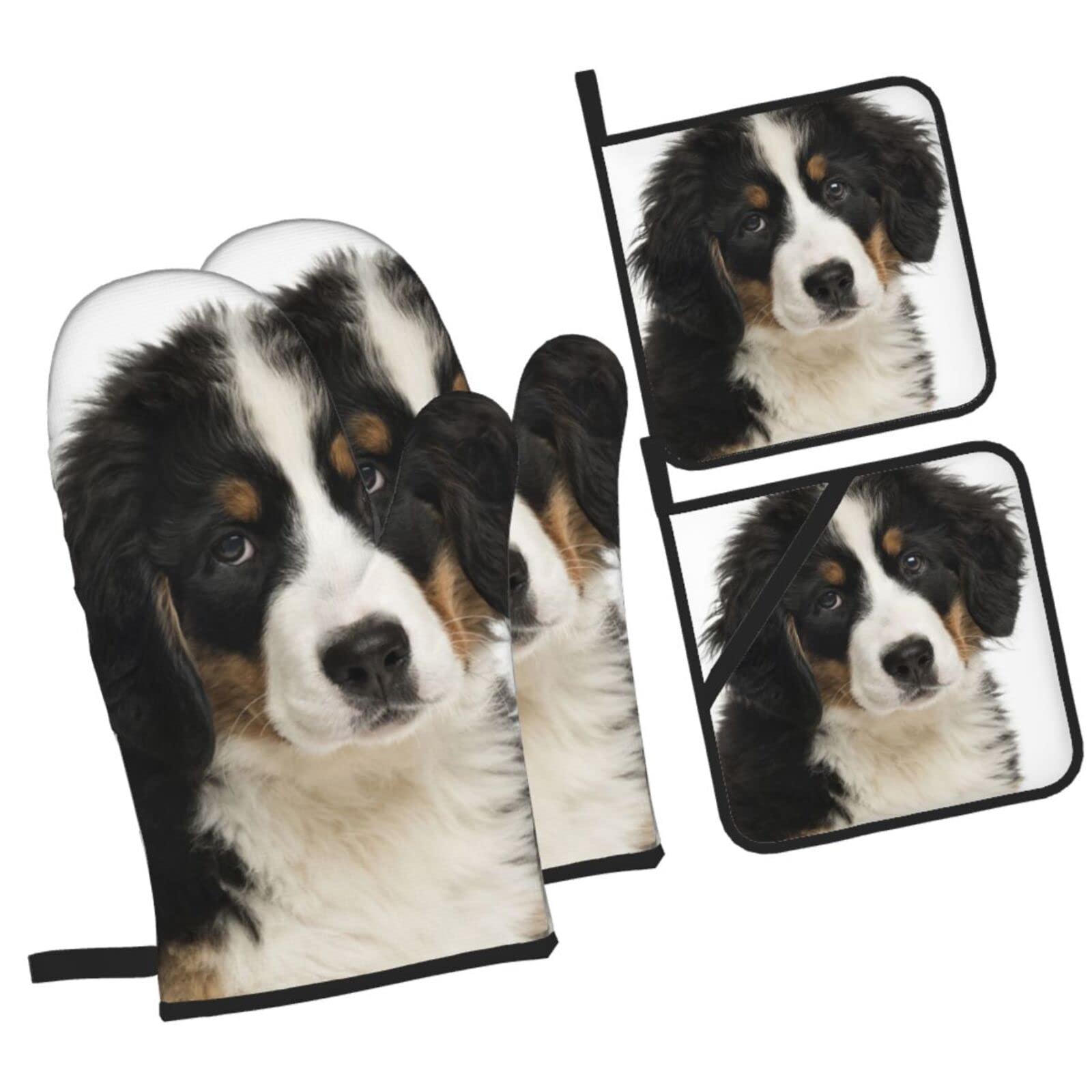 Mountain Dog Puppy Oven Mitts and Pot Holders Sets, Christmas Oven Mitt Kitchen Heat Resistant Non-Slip Pot Holders Set for Cooking Baking BBQ
