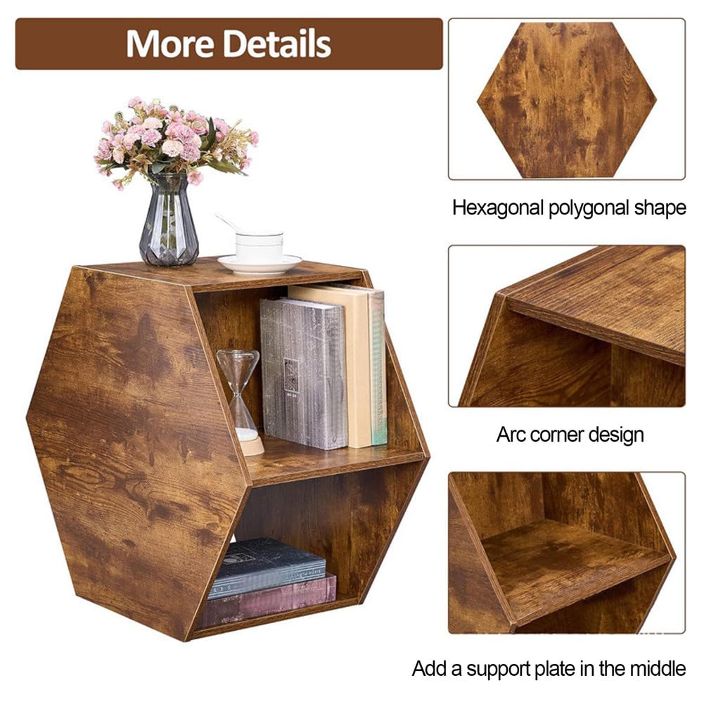 Mesita de noche de madera, mesa de centro delgada con almacenamiento, mesita de noche hexagonal para sala de estar, dormitorio, oficina en casa, mesa consola de entrada, acabado de nogal