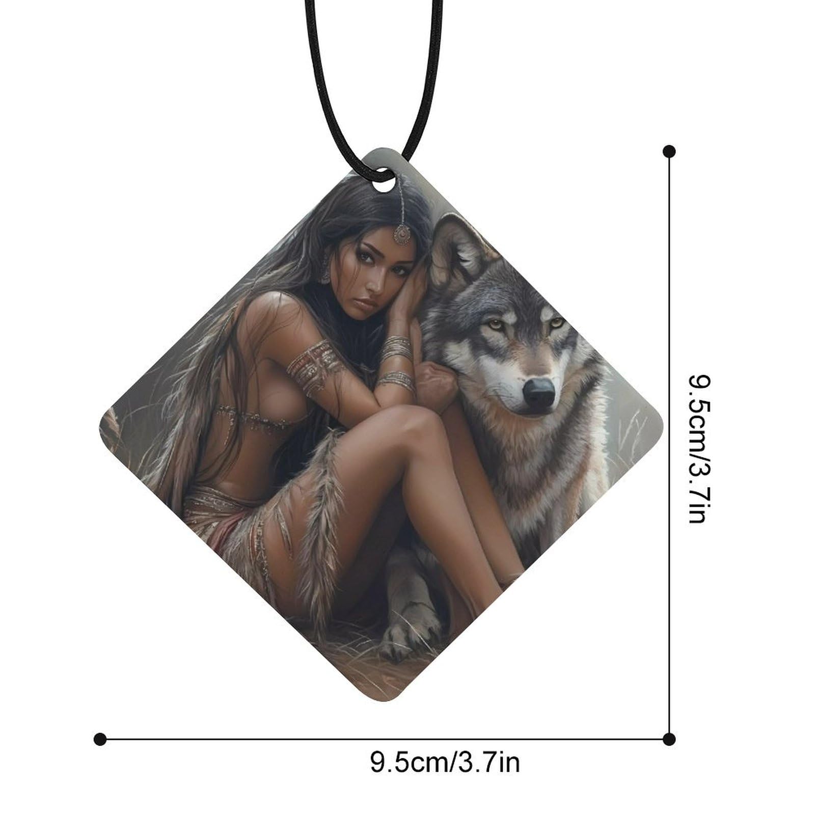 Indian Maiden And Wolf Native Am-erican Car Air Freshener Hanging Aromatherapy Tablets for Car Accessories Rhombus