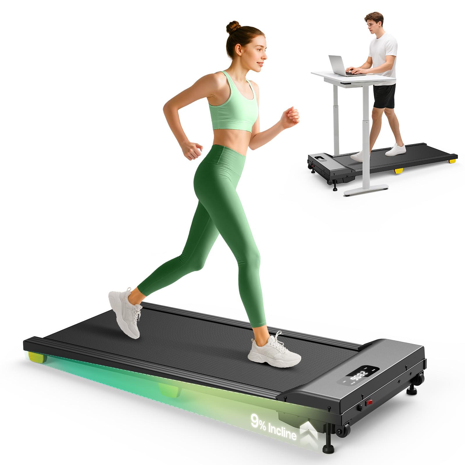 UREVO CyberPad Walking Pad mit 14% automatischer Steigung – Smart Untertisch-Laufband fürs Büro & Zuhause, leiser Brushless-Motor, extra große Lauffläche, KI-App