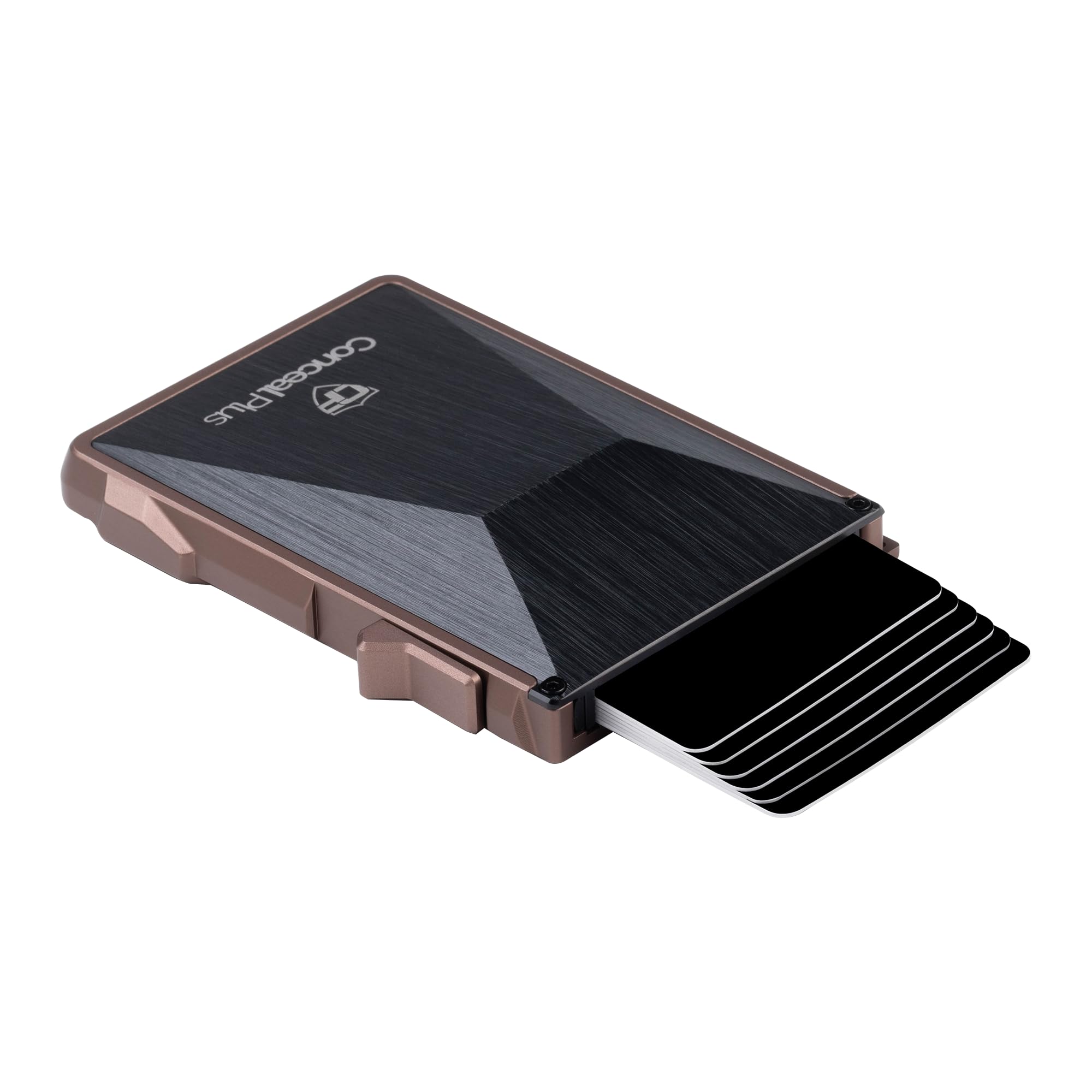 Conceal Plus Card Blocr Minimalist Wallet for Men, Slim Aluminum Tactical Design with RFID Blocking Security and Money Clip for Cash - Bronze with Carbon Fiber with Money Clip
