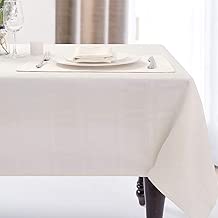 JUCFHY Soild Plaid Jacquard Table Cloth Elegance Wrinkle Resistant Contemporary Woven Decorative Tablecloth, Spillproof Soil Resistant Holiday Tablecloth, 60 X 84, Signal White - coolthings.us