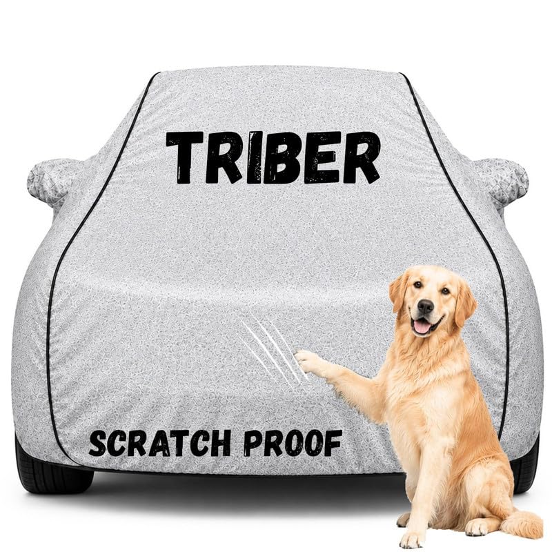 Image of Pure Fabric Silver 100% Waterproof Triber Car Cover | Polyester Car Body Cover for Rain & Sun | UV Protection, Dustproof, Scratch Resistant, Windproof, Heat Resistant, Custom Fit