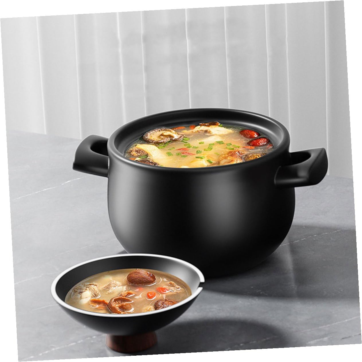 Casseruola e Non Facile da Rompere da 2,5l in Ceramica per Uso Domestico con Manico Spesso in Legno, Resistente al Calore per Stufati e Zuppe su Fornello a Gas
