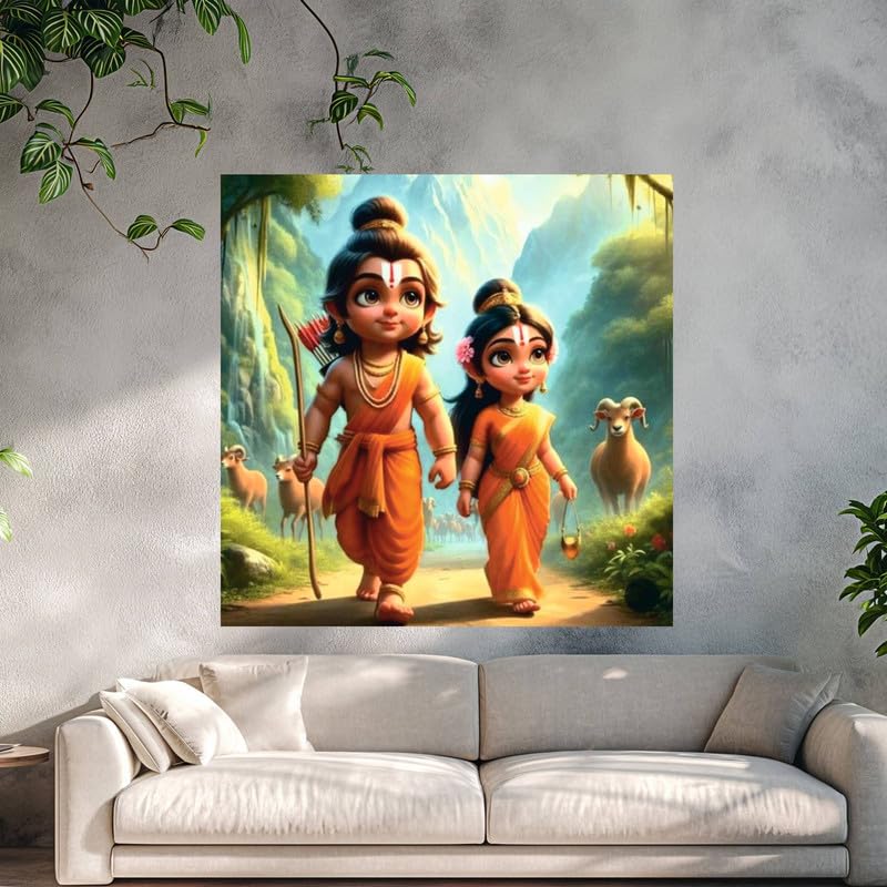 Image of British Terminal Cute little Bal Gopal Baby God Krishna| Kanha Ji | Laddu Lord Makhan Chor Painting Religious Poster for Pregnant Women for wall (matt thin vinyl,sticker,multicolor,unframed)| bj107