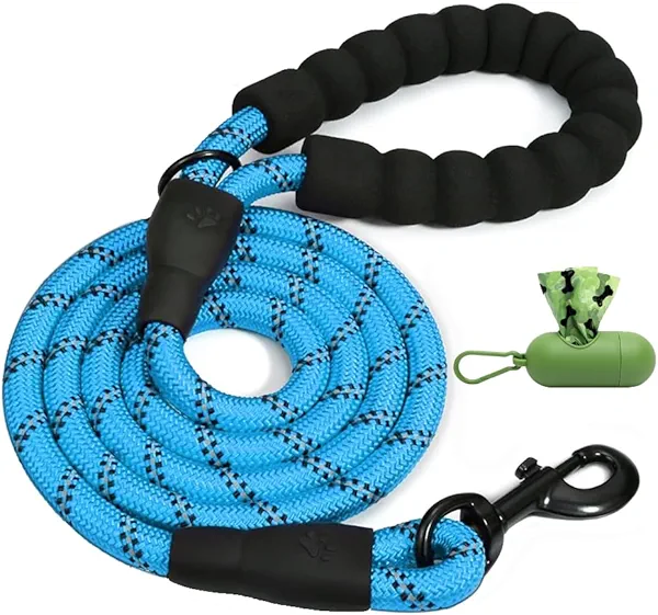 Dog Leash with Comfortable Padded Handle, Highly Reflective Threads Dog Leash forSmall Medium and Large Dogs-(Sky Blue, 1/2'' x 5 FT (18~120 lbs)