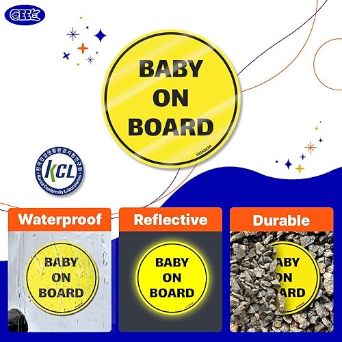 Miniatura 4 de GEEKBEAR Adhesivo para automóvil de bebé a bordo, colorido, reflectante, resistente a la intemperie, circular de 4.7 x 4.7 pulgadas (negro, 2