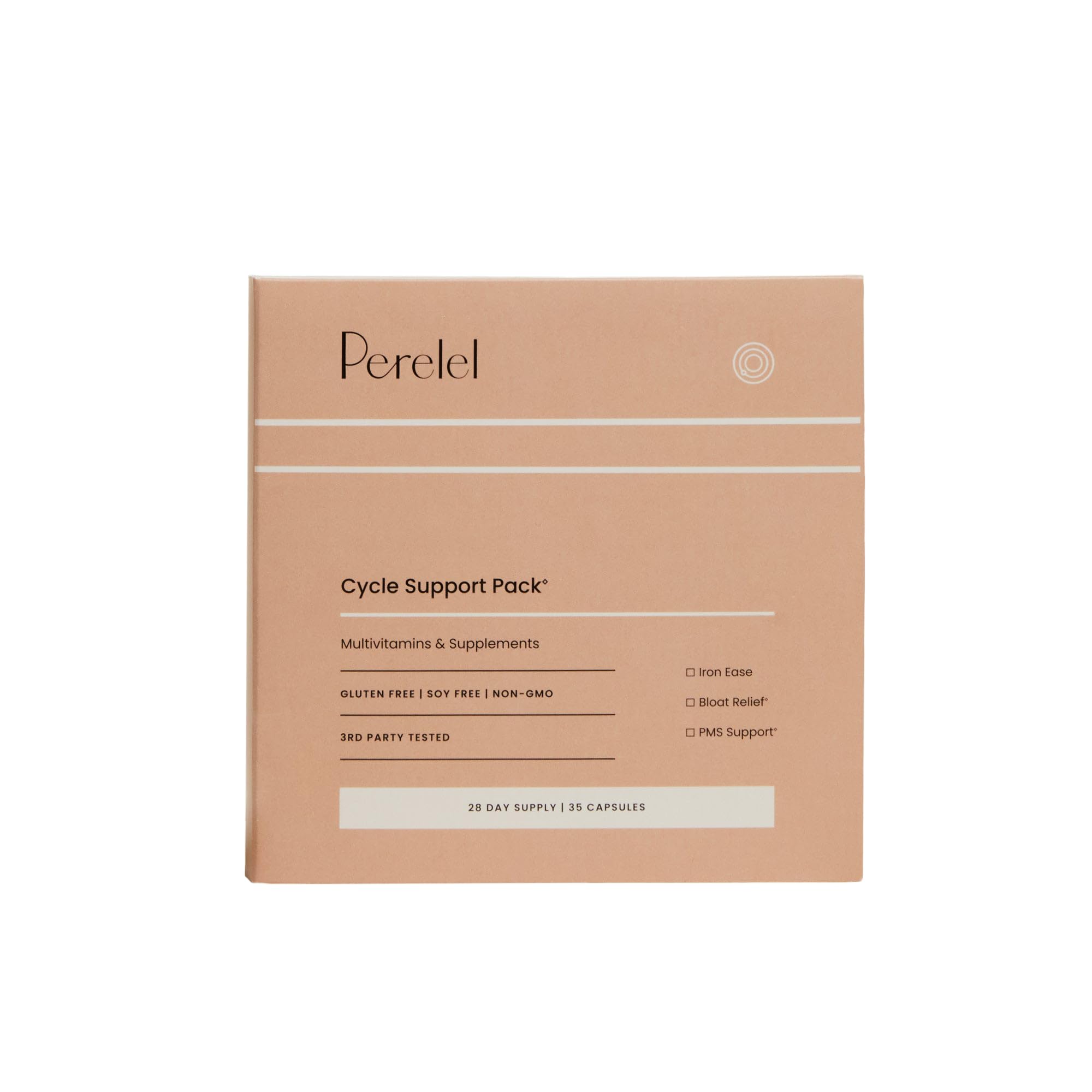 Perelel Cycle Support Pack, Daily Supplement with Iron, Vitamin C, B12 & Bloat and PMS Support Blend, Soy, Dairy & Gluten Free, Non GMO, 28 Day Supply