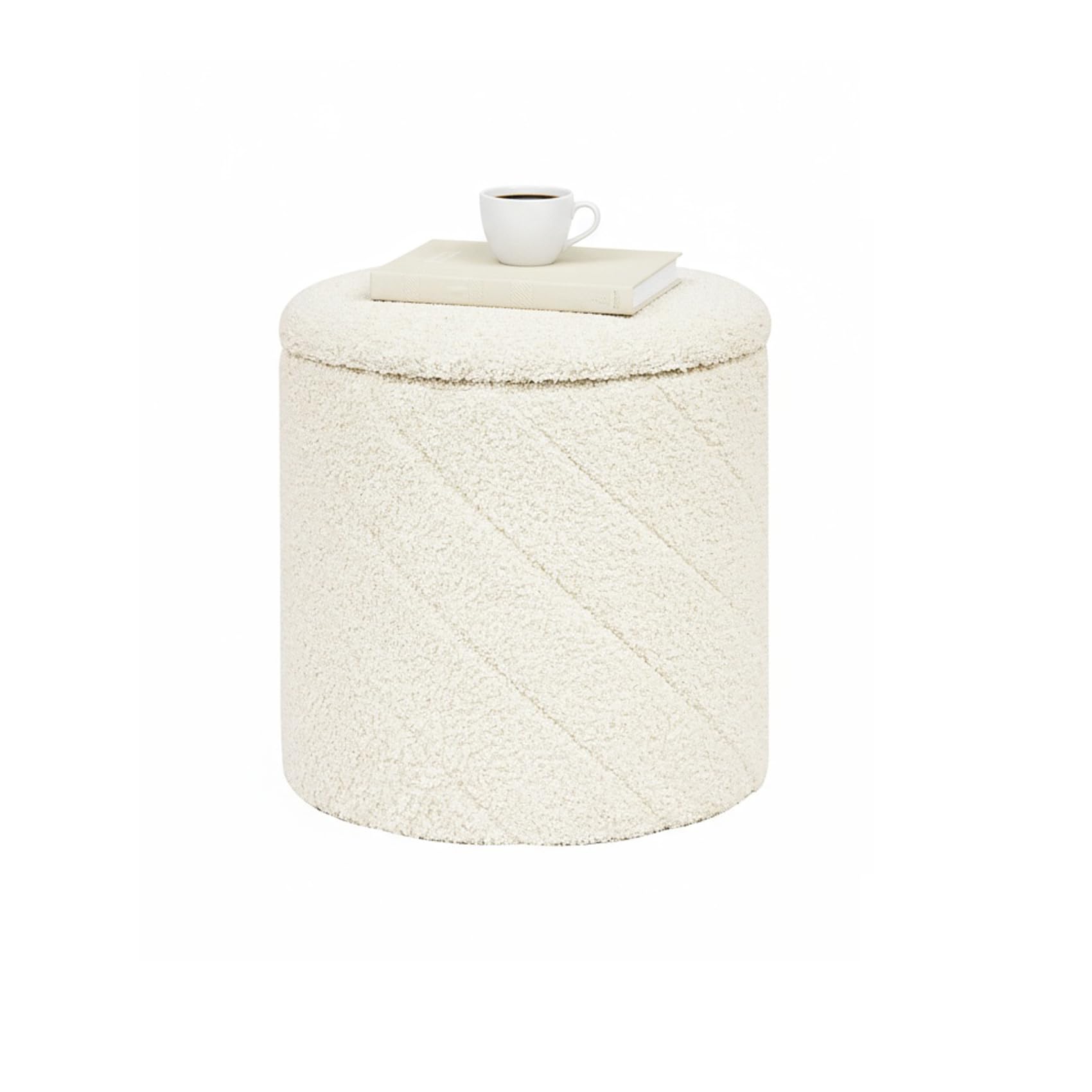 Bonlife Round Ottoman Stool with Storage, Folding Footstool,33x33x35cm
