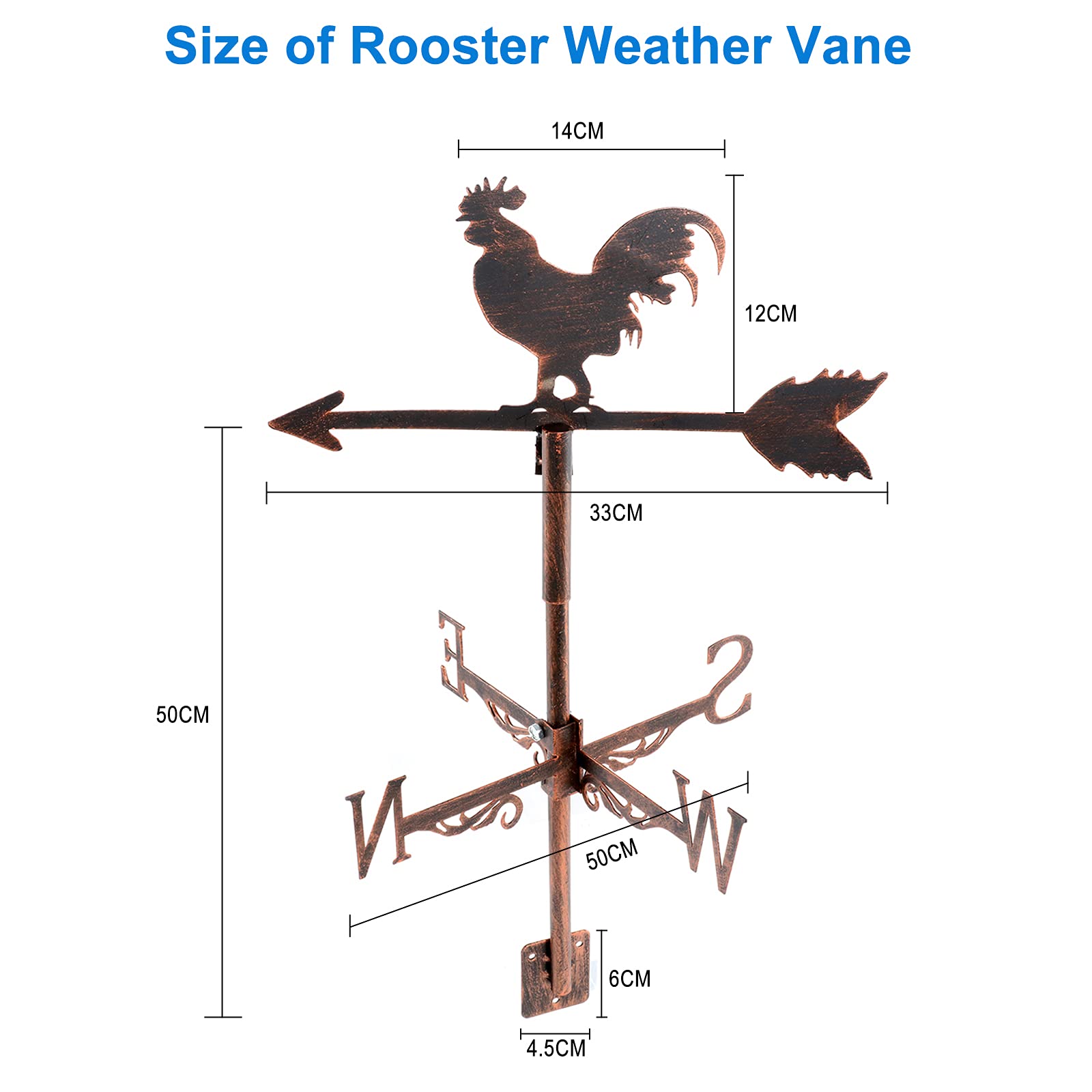 Dyna-Living Wetterhahn Windfahne Weather Cock Wetterfahnen Weather Vane Metall Cockerel Weathervane Retro Wind Vane Mini Hahn Wetterfahne fur Wind Direction Indicator und Roof Decoration