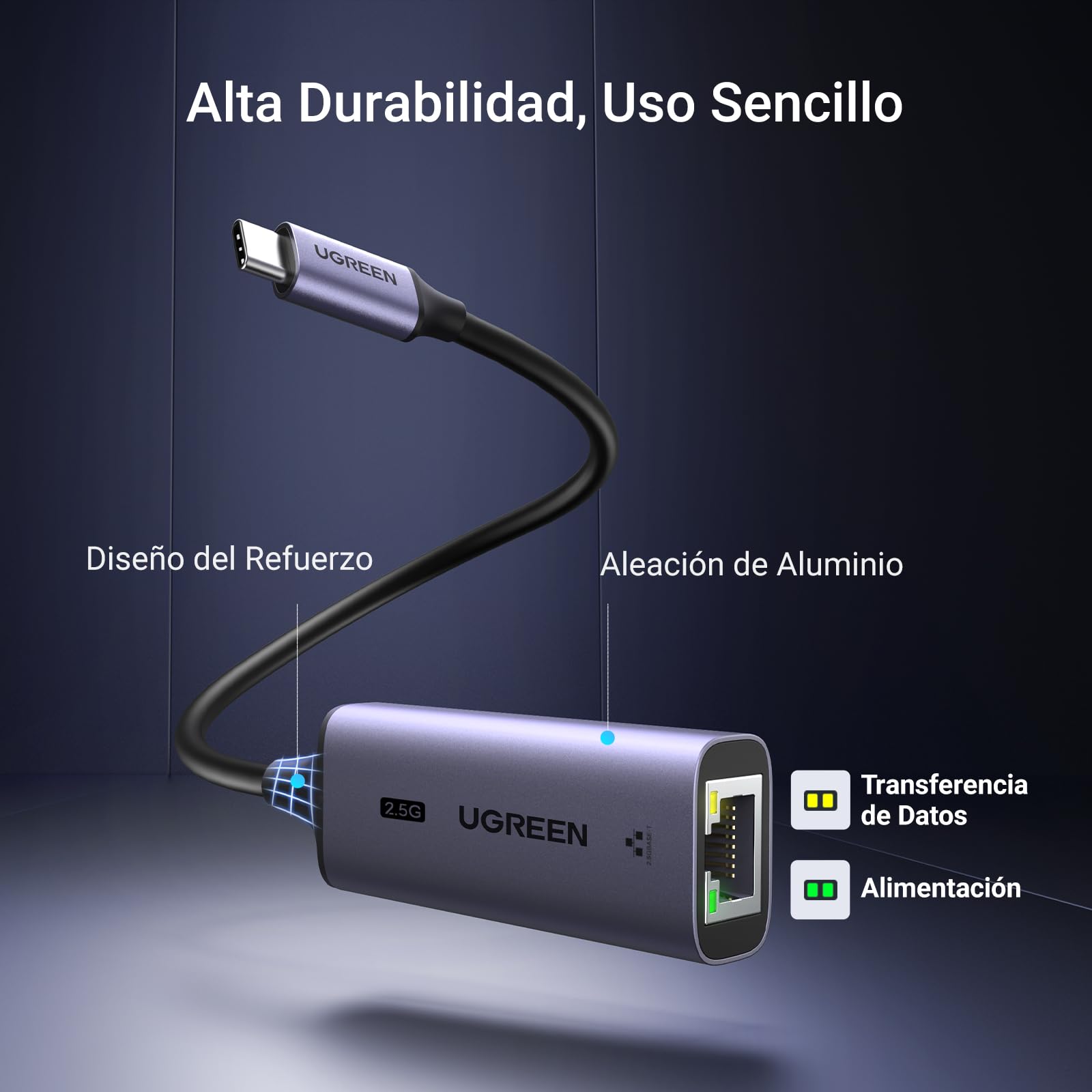 UGREEN Adaptador USB C a Ethernet 2.5G Thunderbolt 4 3 Tipo C Gigabit Adaptador RJ45 Tarjeta de Red Aluminio 2500Mbps LAN para iPhone 17 Pro MAX Air MacBook Pro Air iPad Pro Air Galaxy S24 Xiaomi 13