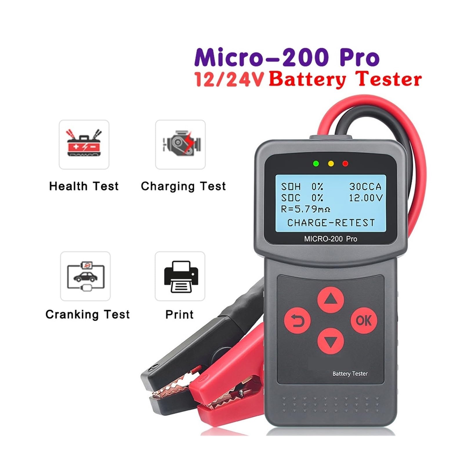 Batterie-Belastungstester, 200 Pro 12 V Digitaler Autobatterietester 200Pro EFB Blei-Säure-Batterie Anlassen Ladediagnosetool