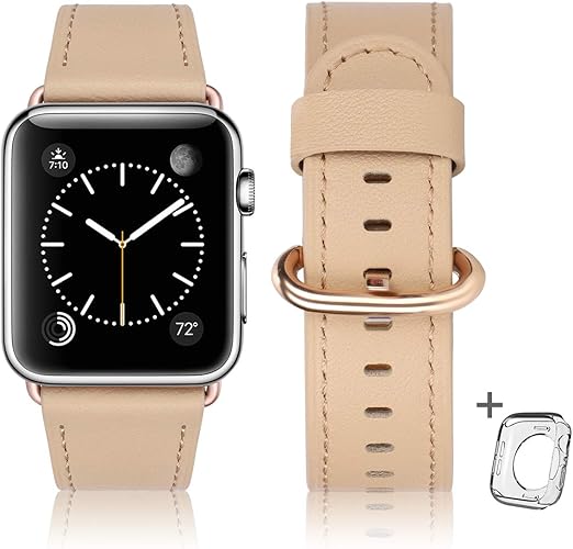 Amazon Com Compatible With Apple Watch Band 38mm 40mm 42mm 44mm Women Men Genuine Leather Replacement Strap For Iwatch Series Se 6 5 4 3 2 1 Beige Gold Adapter 38mm 40mm Cell Phones Accessories