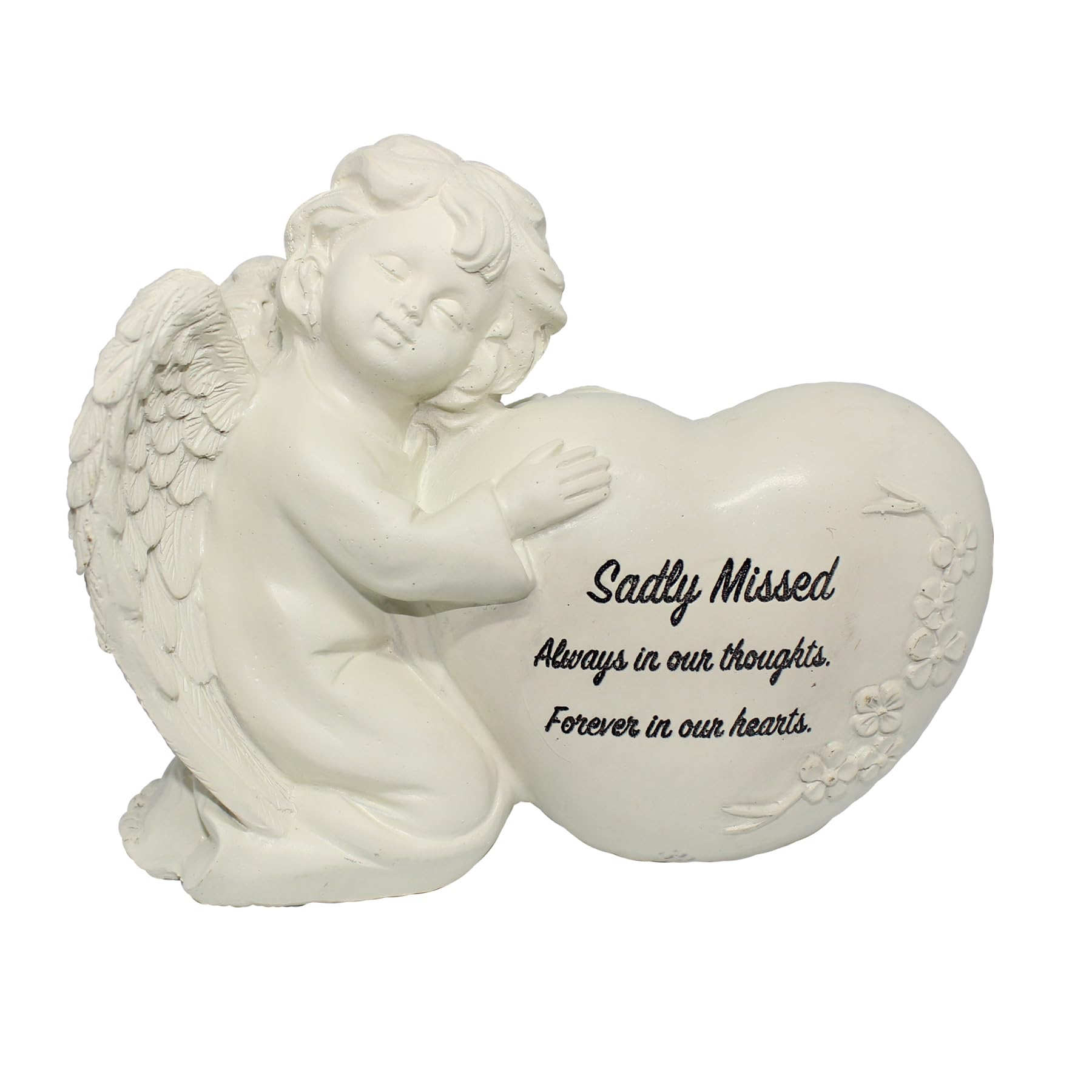 Widdle Gifts Sadly Missed Memorial Graveside Ornament Cherub With Heart And Thoughtful Wording 16Cm X 13Cm (Sadly Missed)