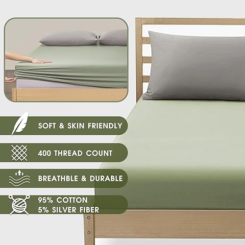 Miniatura 3 de Sábanas de tierra con cable de conexión a tierra de 15 pies, 5% fibra plateada y 95% fibra de algodón, reduce el estrés, mejora la calidad