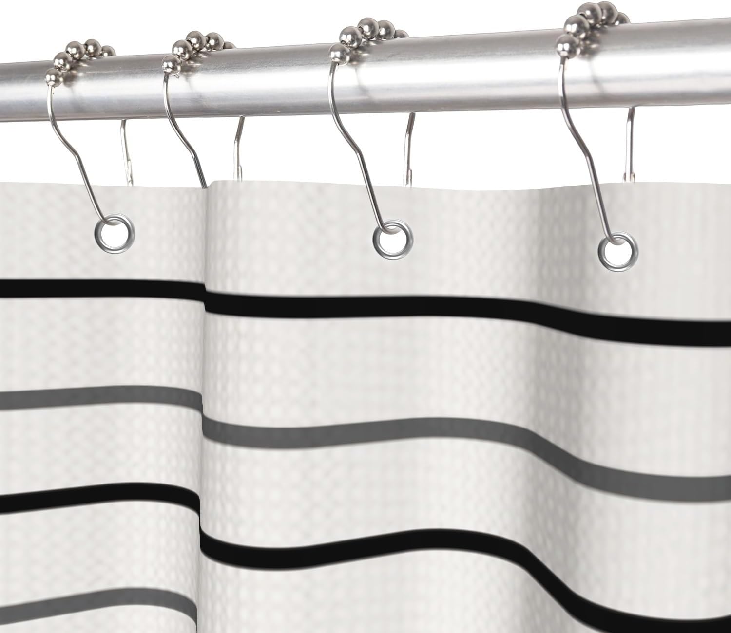 Black Shower Curtain for Bathroom Boho Striped Lines Waffle Fabric Shower Curtain Set with Hooks Modern Farmhouse Waterproof Curtains 72x72inches