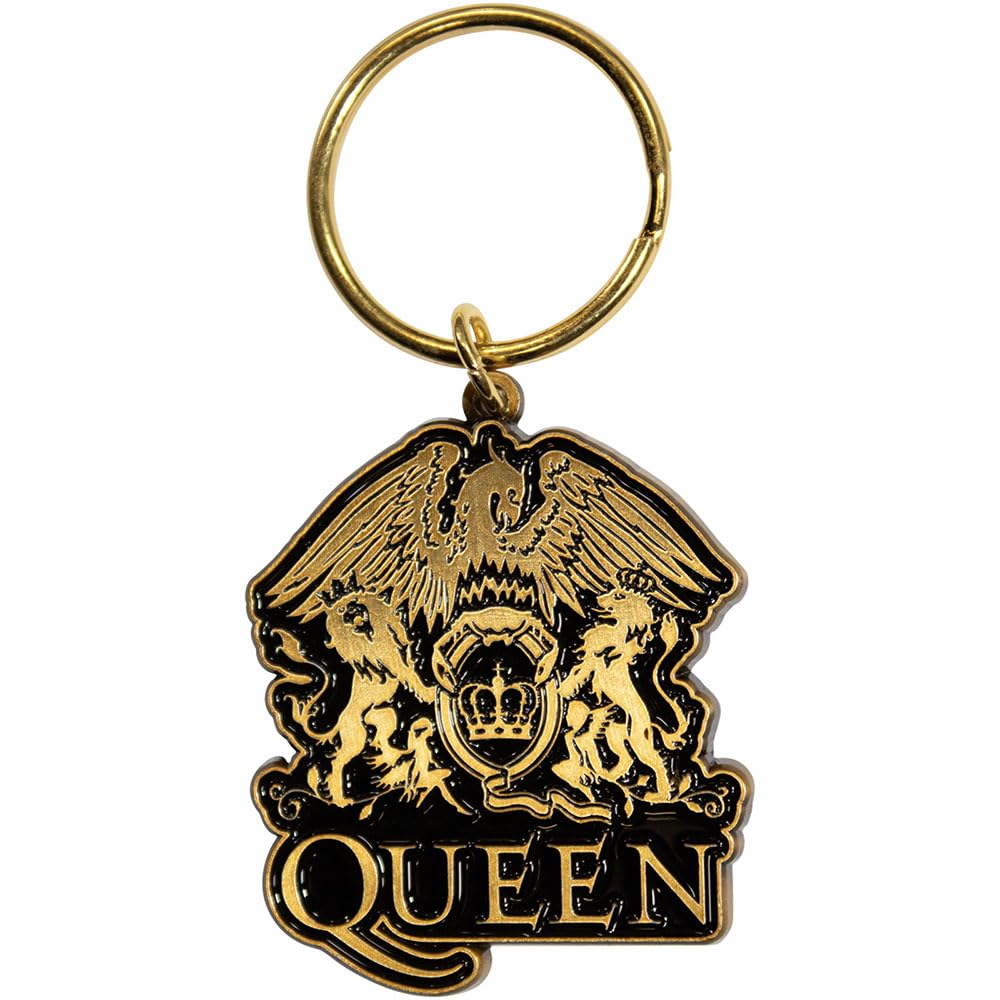 Queen Men's Gold Keychain Crest Classic Band Logo Official Metal Keyring
