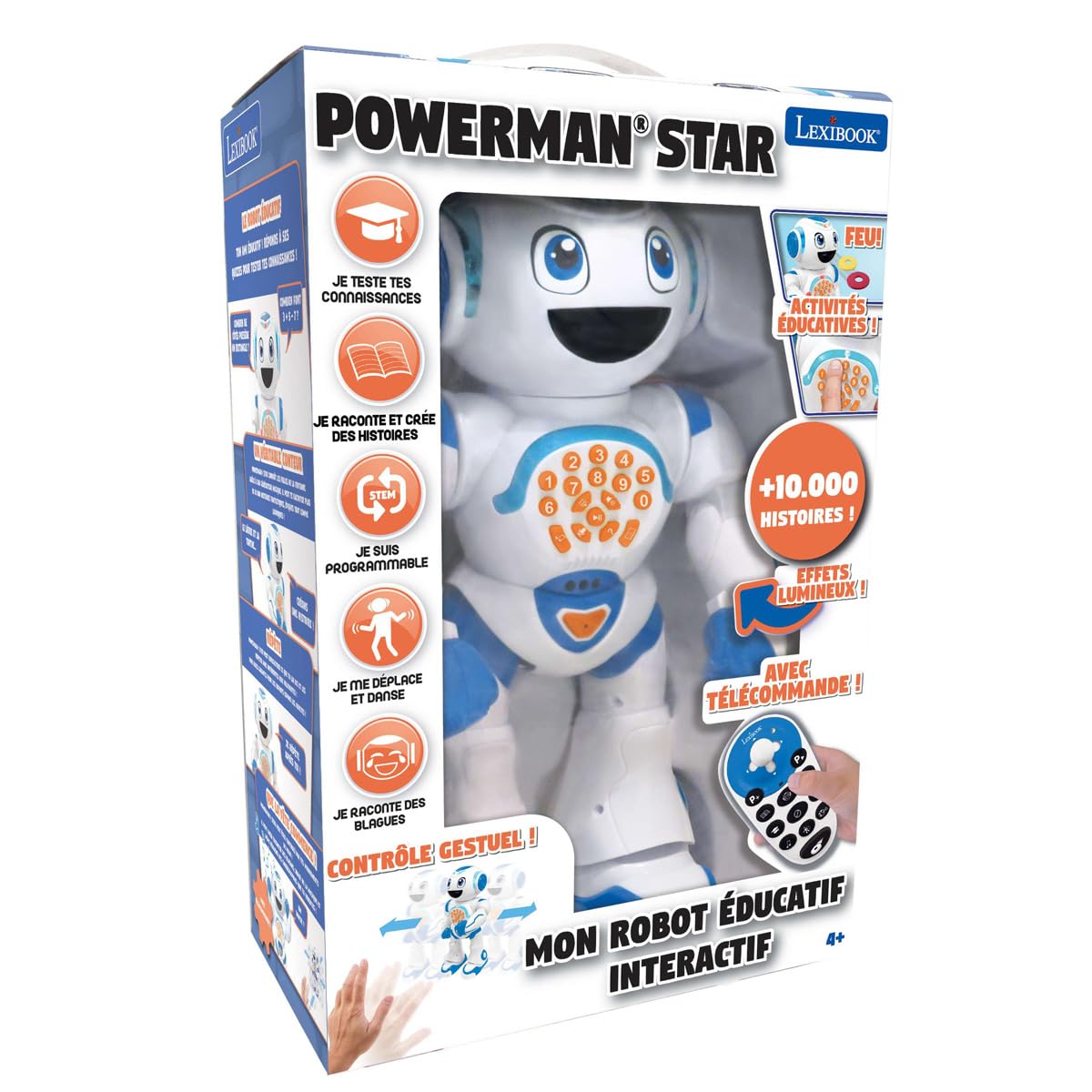 Lexibook Powerman Star Robot télécommandé, Parle et Marche, Programmable STEM pour Enfants 4+, Blanc/Bleu, ROB85FRLXB