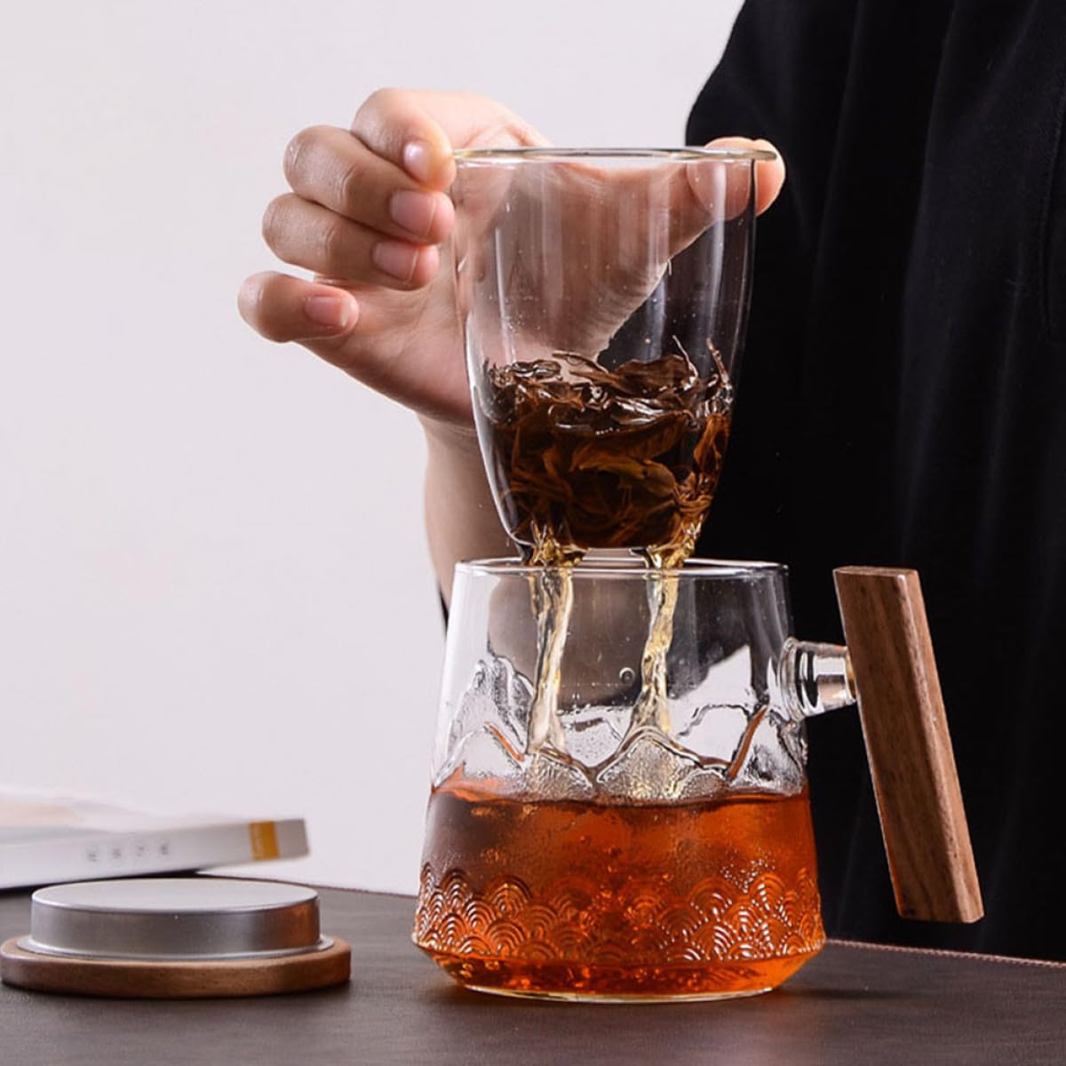 Veemoon Teetasse Moderner Trinkbecher mit Deckel und Siebeinsatz Kreative aus Glas Hitzebeständig und Sicher für Haushalt und Bürogebrauch