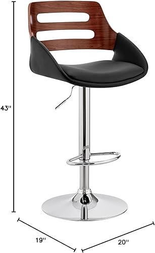 Miniatura 3 de Armen Living Karter - Taburete de bar moderno giratorio de altura ajustable de piel sintética negra y madera de nogal con base cromada para encimera