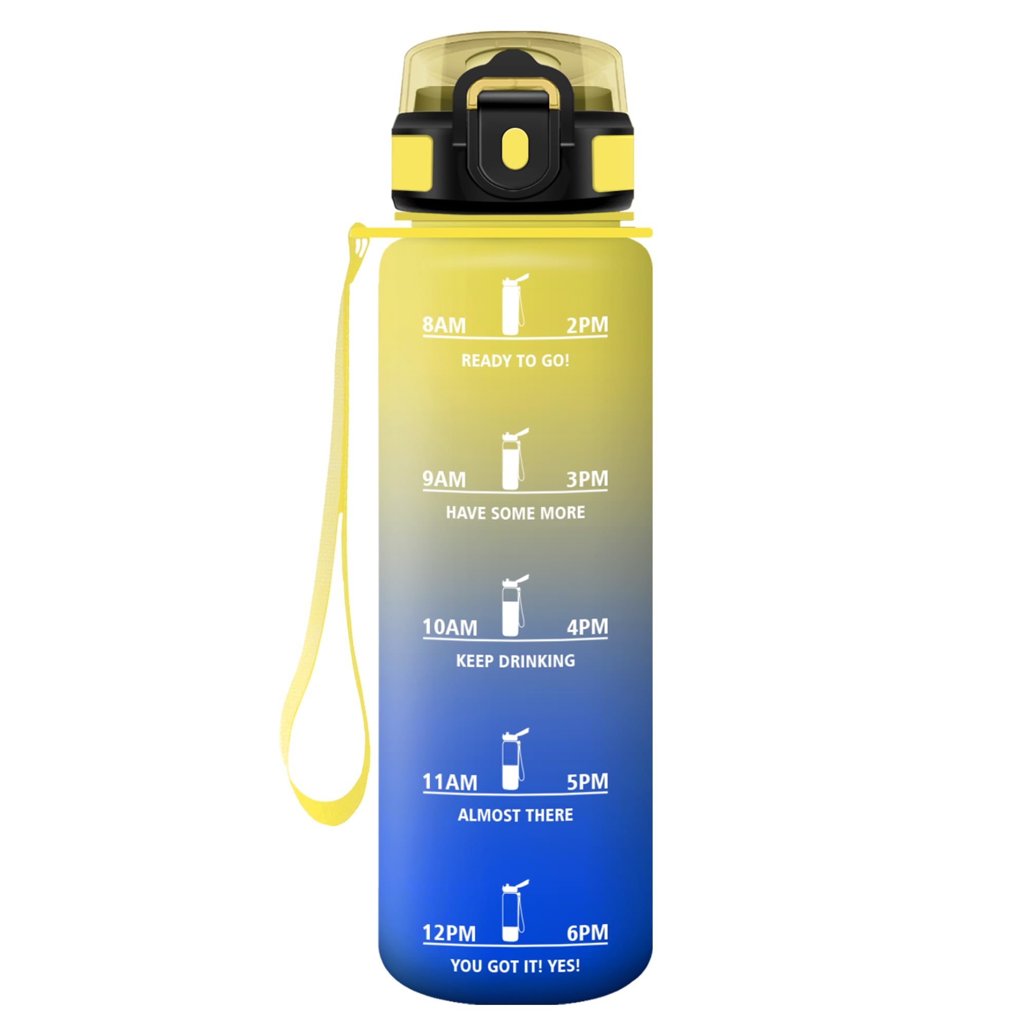 Motswedi Trinkflasche 1000ml, Auslaufsicher, mit Bürste, Wasserflasche BPA-Frei, Trinkflaschen mit strohhalm, mit 6 Strohhalm, Wasserflaschen - Gelb & Königsblau