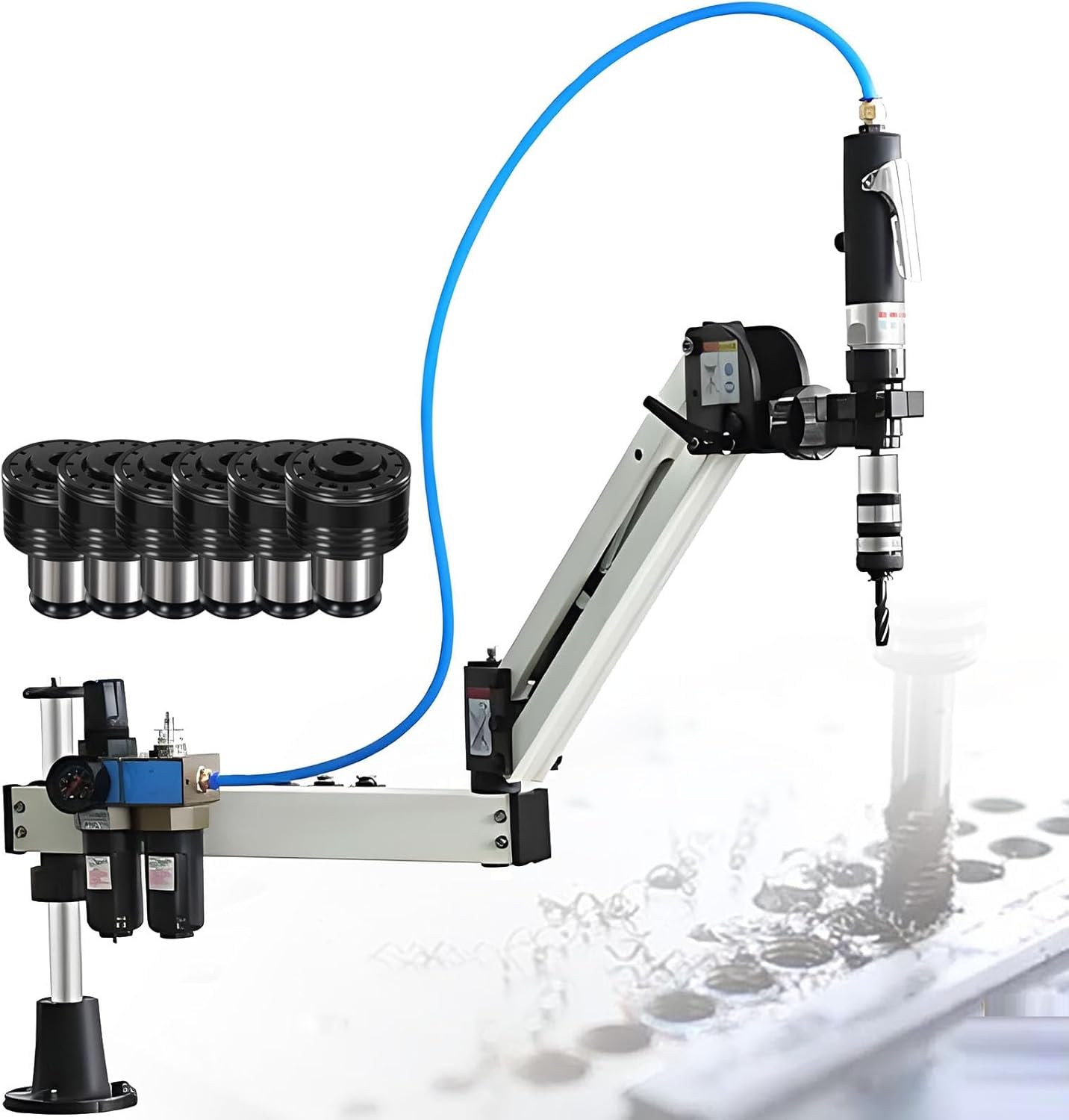 Bench Type Tapping Machine Dual-Function Drill & Tap | 400RPM Air Motor | Aluminum Alloy Arm | Universal Swing Arm | M3-M12 Pneumatic Threading Machine for Metal/Plastic/Wood