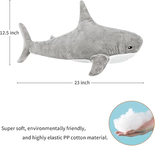 Miniatura 6 de MUPI Almohada de peluche de tiburón de 23 pulgadas, almohada de tiburón de peluche, tiburón de juguete, tiburón de peluche, gran peluche, muñeca de