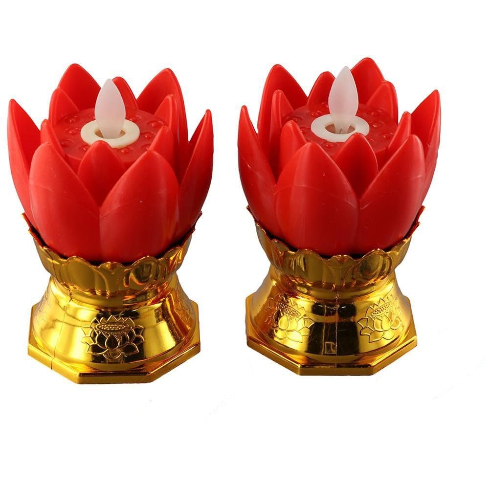 2Pcs Lotus Lamp LED Night Light Electronic Candle Lights Buddhist Lights Ornament Home Prayer and Display